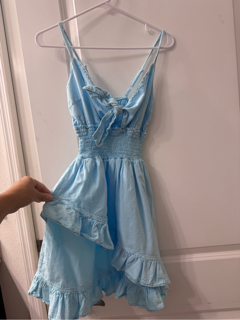 Blanco By Nature Light Blue Ruffle Tie-Front Sundress